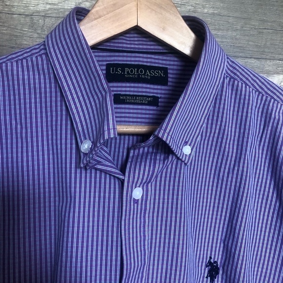 U.S. Polo Assn. Wrinkle Resistant Purple Dress Shirt Long Sleeve 17.5 - Picture 3 of 8